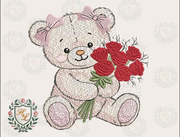 Download Girly Bear Rose Embroidery Files - Girl Collection